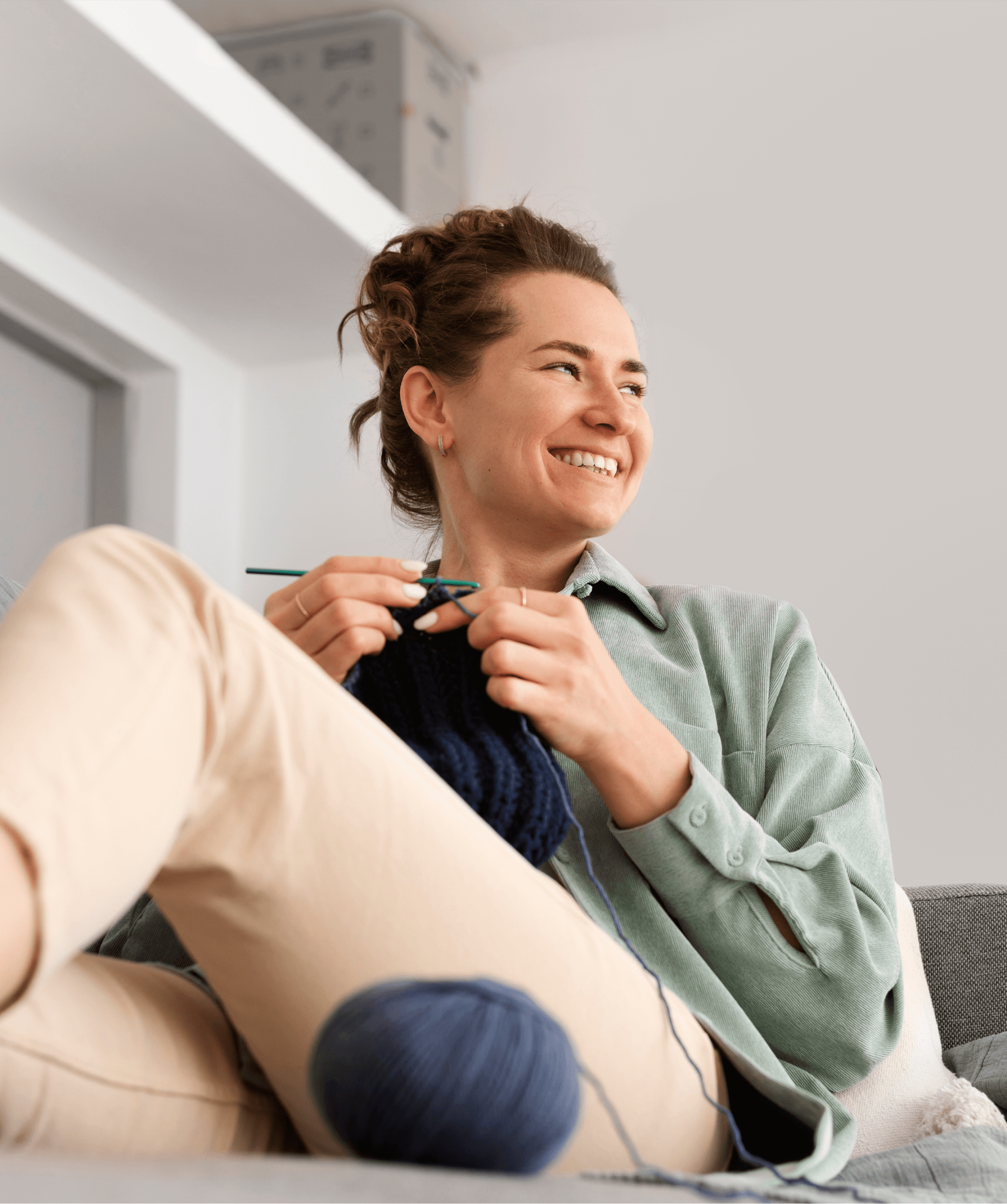 Happy couple looking out of the window